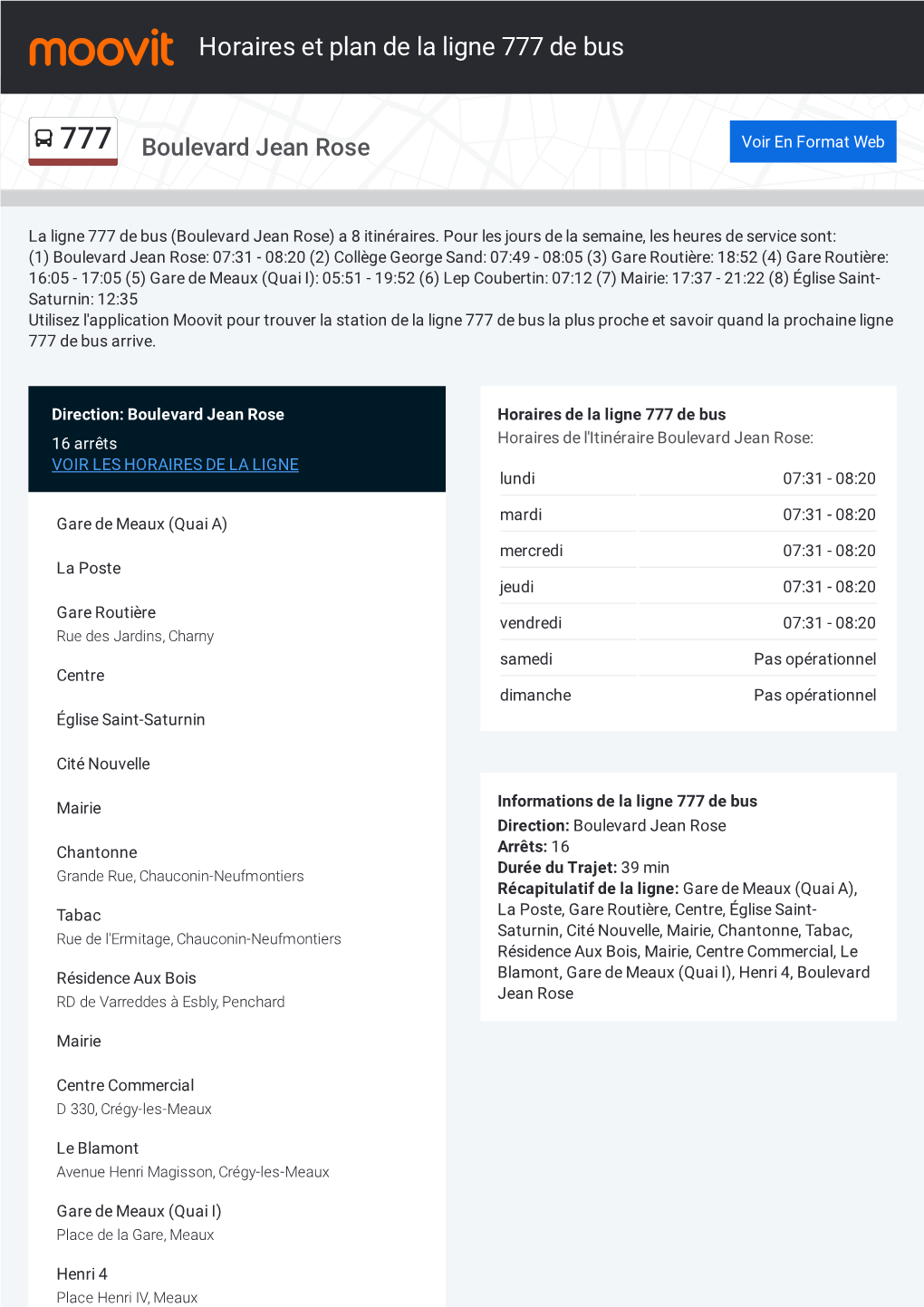 Horaires Et Trajet De La Ligne 777 De Bus Sur Une Carte