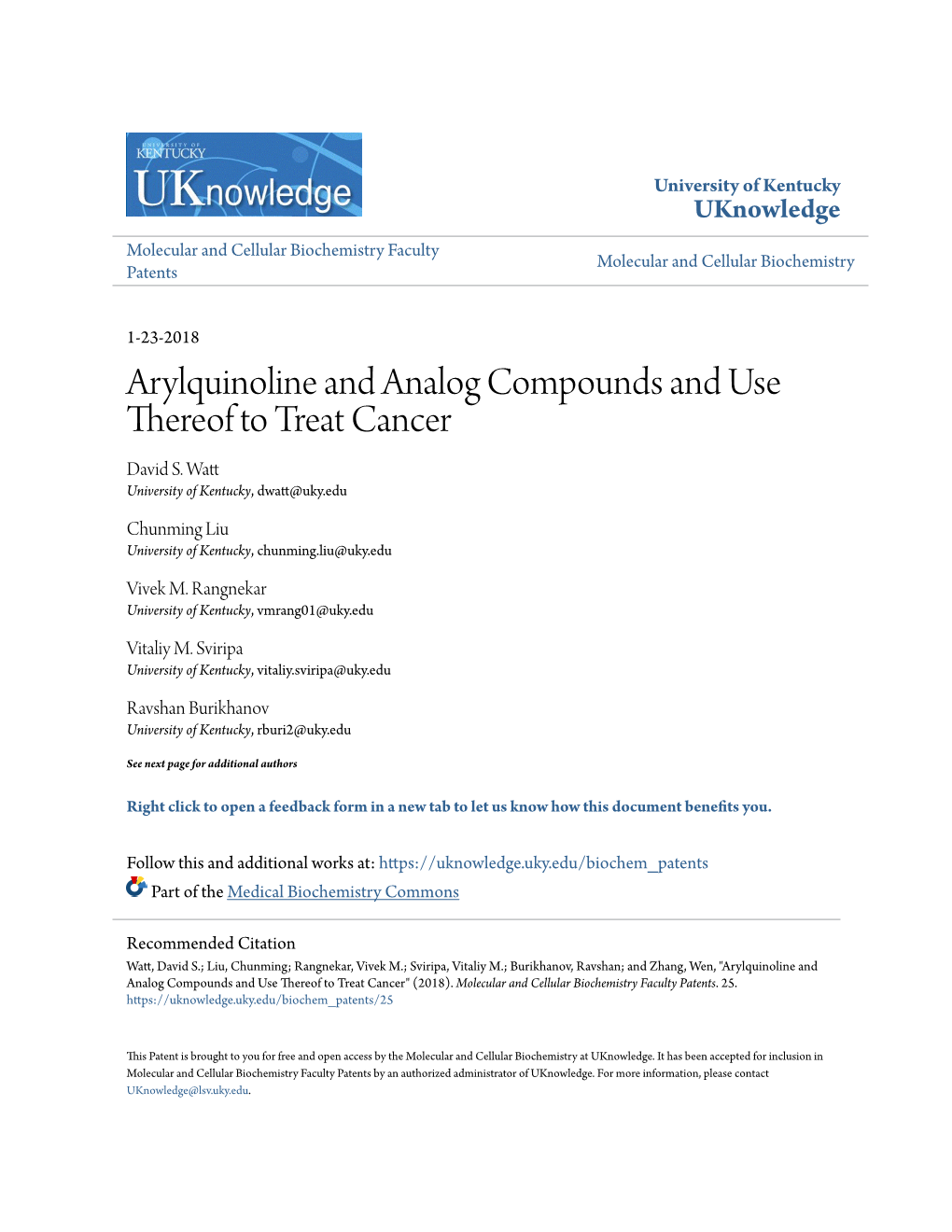 Arylquinoline and Analog Compounds and Use Thereof to Treat Cancer David S