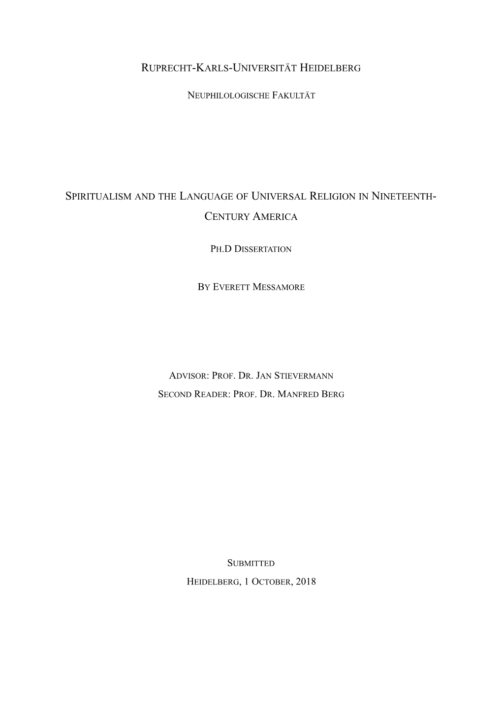 Spiritualism and the Language of Universal Religion in Nineteenth