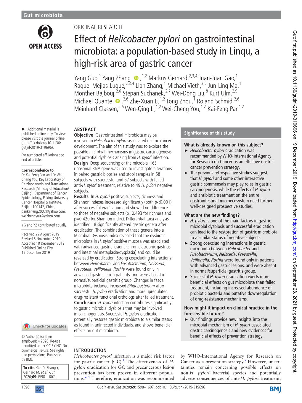 Effect of Helicobacter Pylori on Gastrointestinal Microbiota