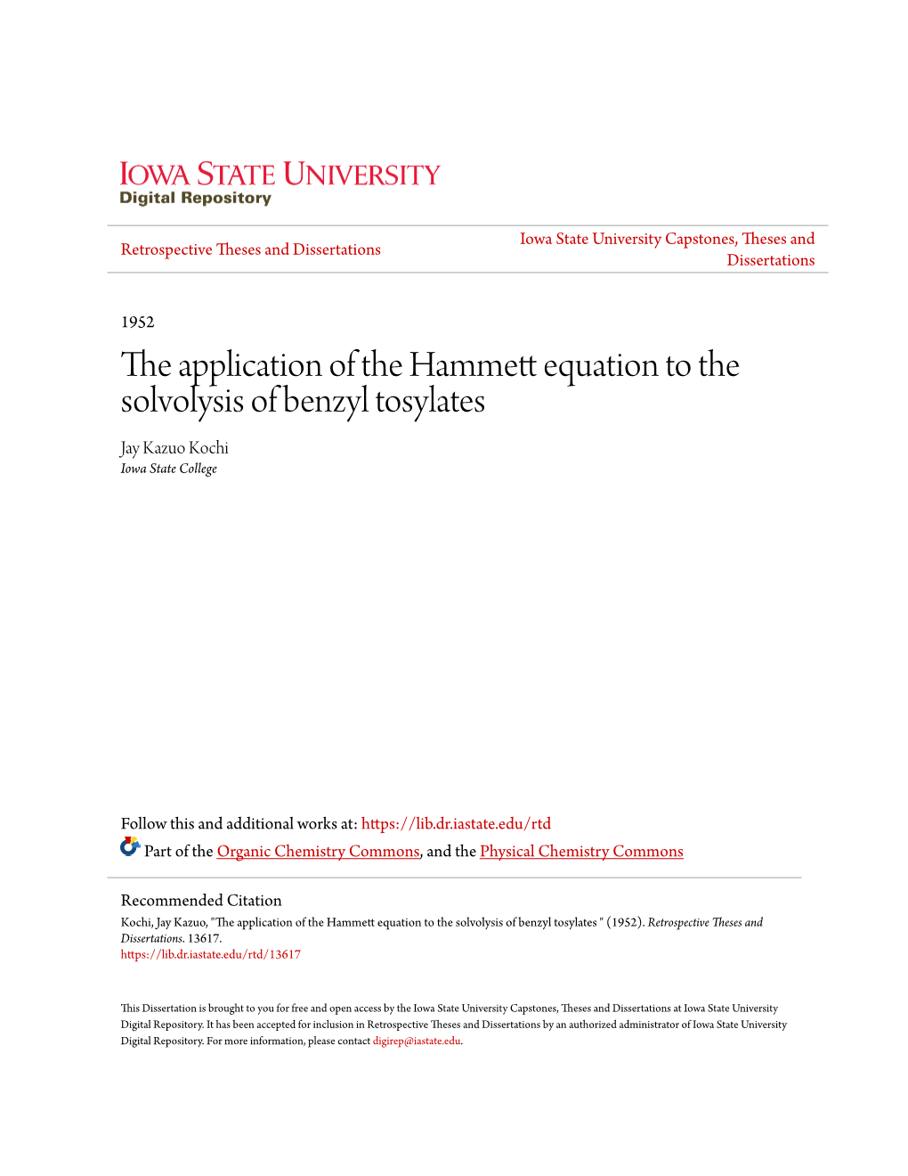 The Application of the Hammett Equation to the Solvolysis of Benzyl