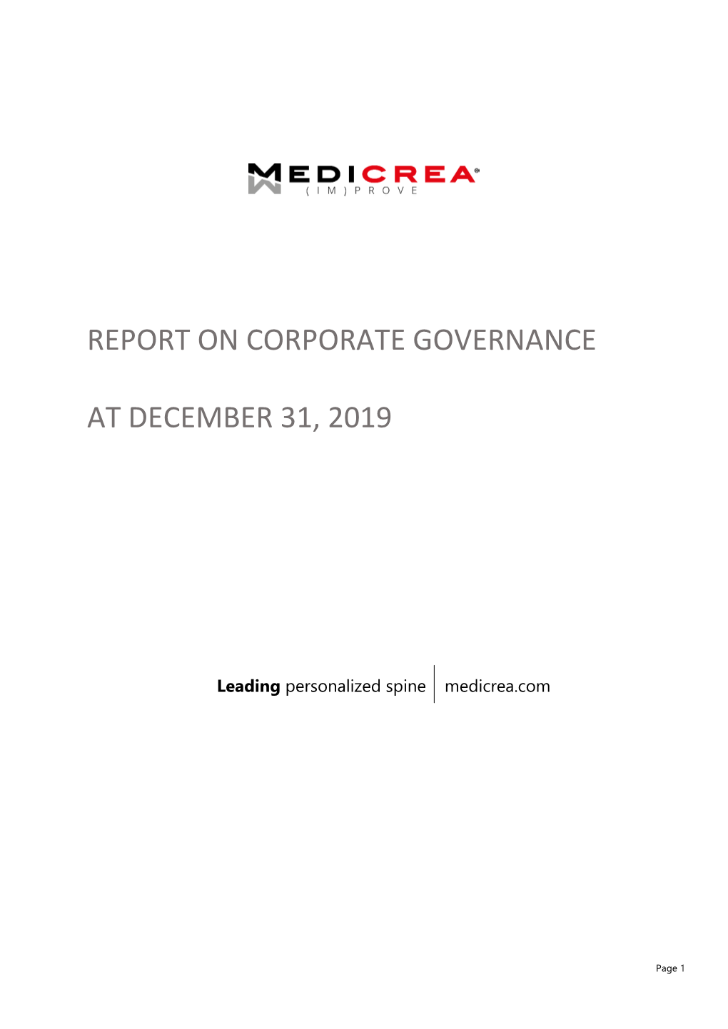 Report on Corporate Governance at December 31