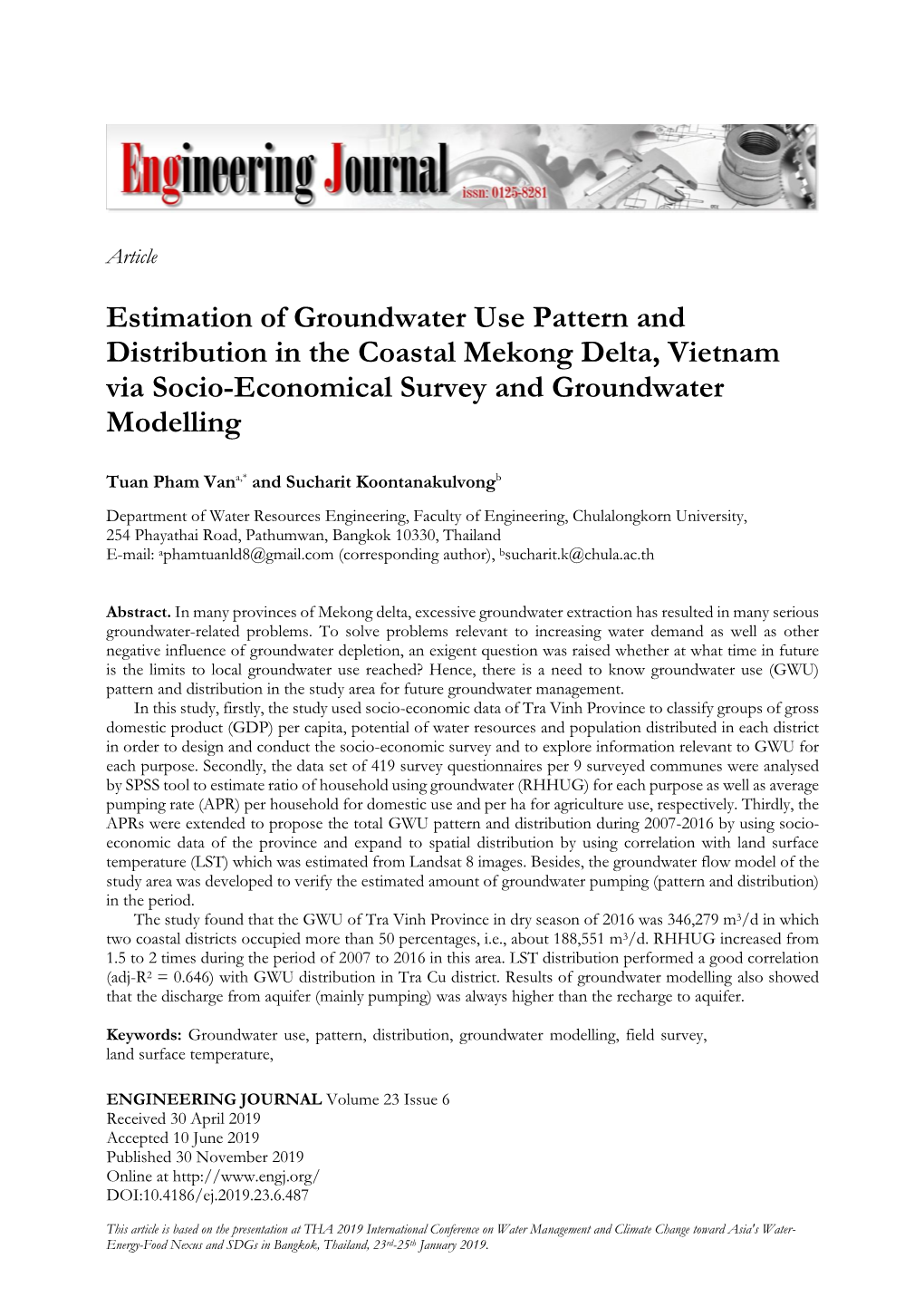 Estimation of Groundwater Use Pattern and Distribution in the Coastal Mekong Delta, Vietnam Via Socio-Economical Survey and Groundwater Modelling