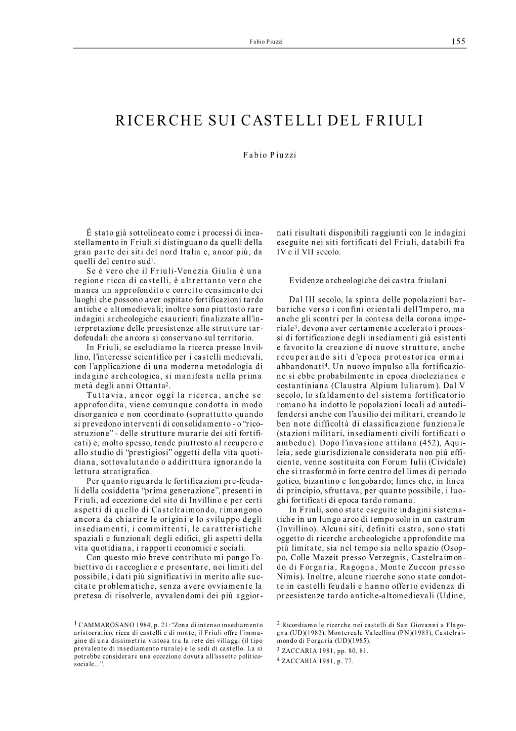 F. PIUZZI, Ricerche Sui Castelli Del Friuli, P