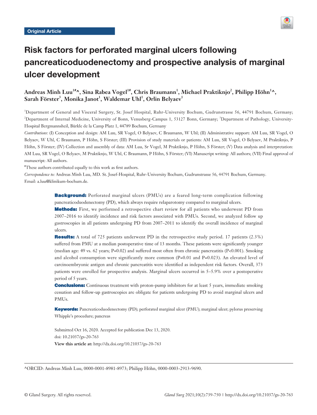 Risk Factors for Perforated Marginal Ulcers Following Pancreaticoduodenectomy and Prospective Analysis of Marginal Ulcer Development