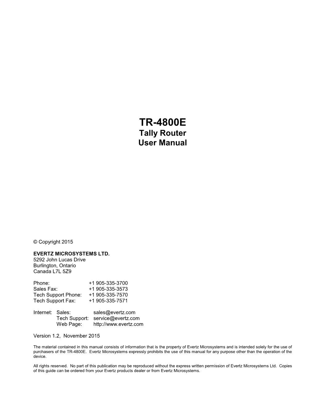 TR-4800E Tally Router User Manual