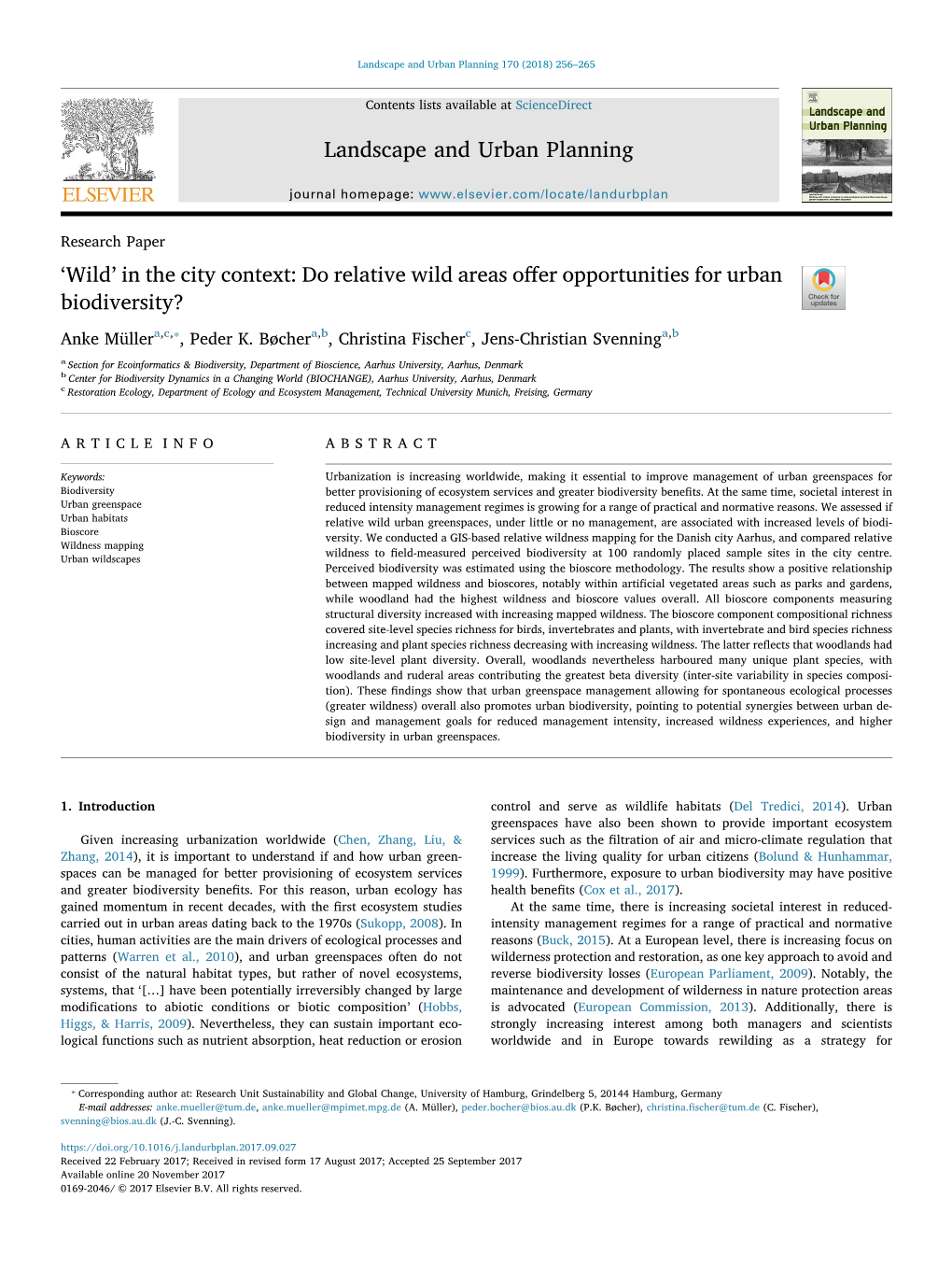 Do Relative Wild Areas Offer Opportunities for Urban Biodiversity?