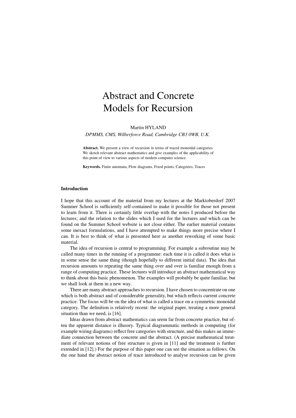 Abstract and Concrete Models for Recursion