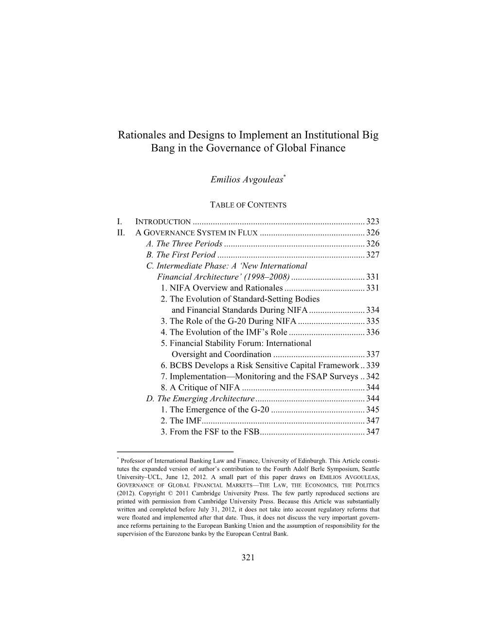 Rationales and Designs to Implement an Institutional Big Bang in the Governance of Global Finance