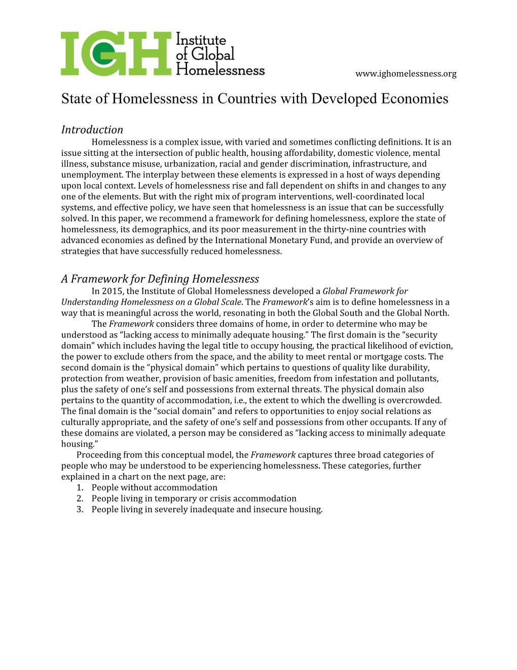 State of Homelessness in Countries with Developed Economies