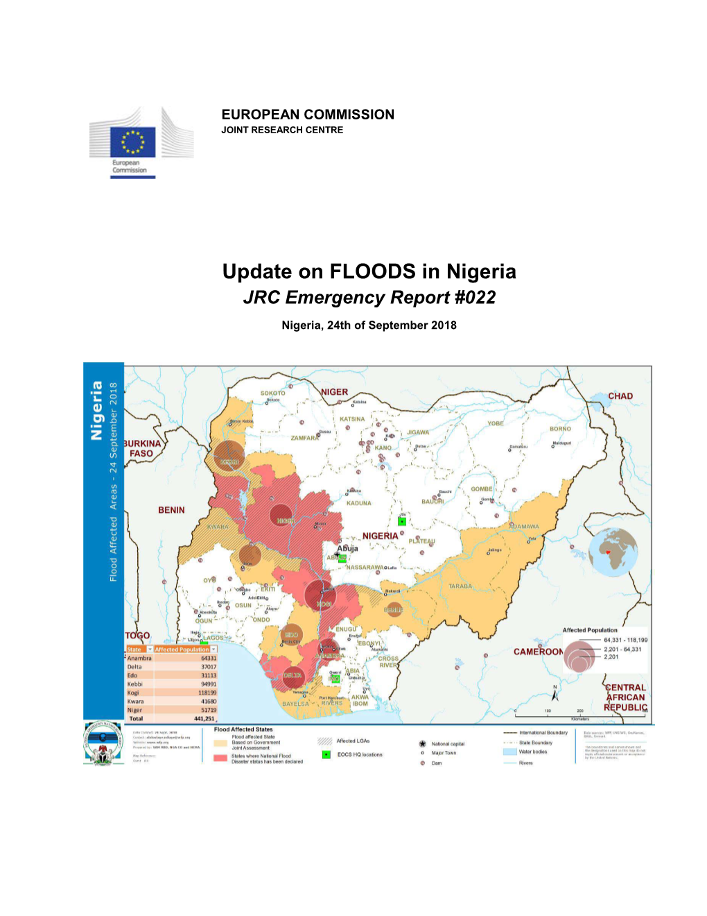 Update on FLOODS in Nigeria JRC Emergency Report #022 Nigeria, 24Th of September 2018