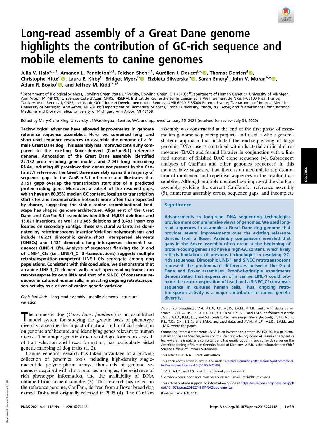 Long-Read Assembly of a Great Dane Genome Highlights the Contribution of GC-Rich Sequence and Mobile Elements to Canine Genomes