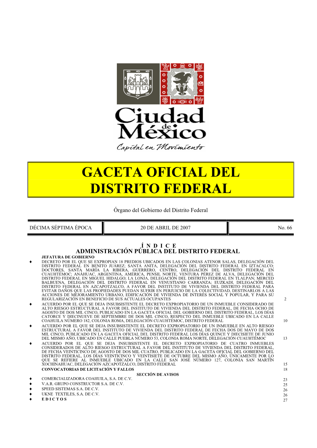 Gaceta Oficial Del Distrito Federal