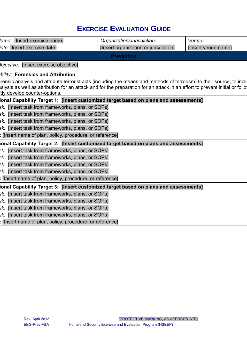 Exercise Evaluation Guide Template (EEG)