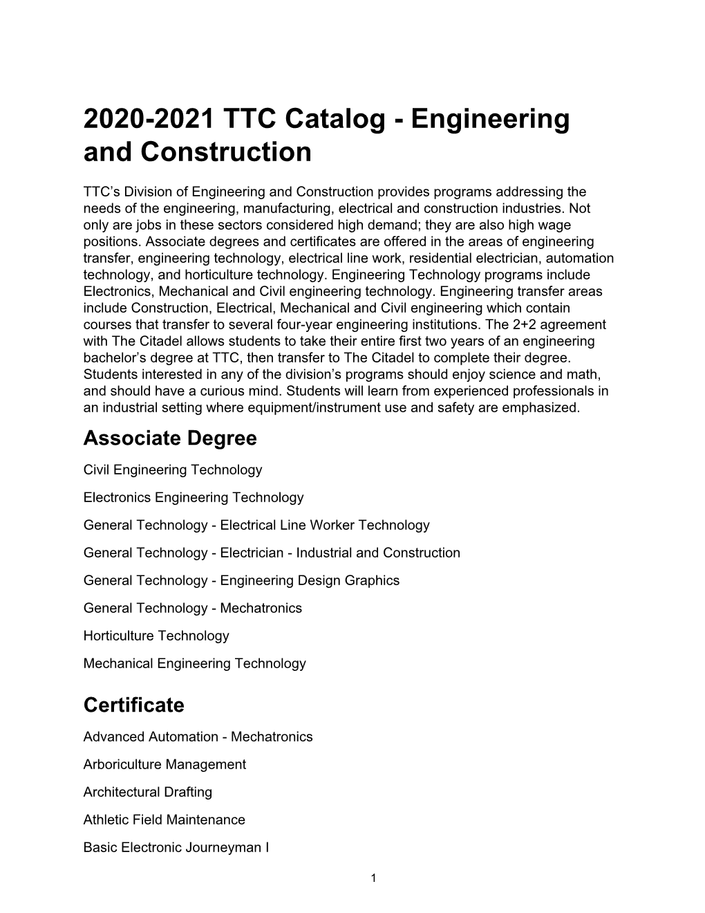 2020-2021 TTC Catalog - Engineering and Construction