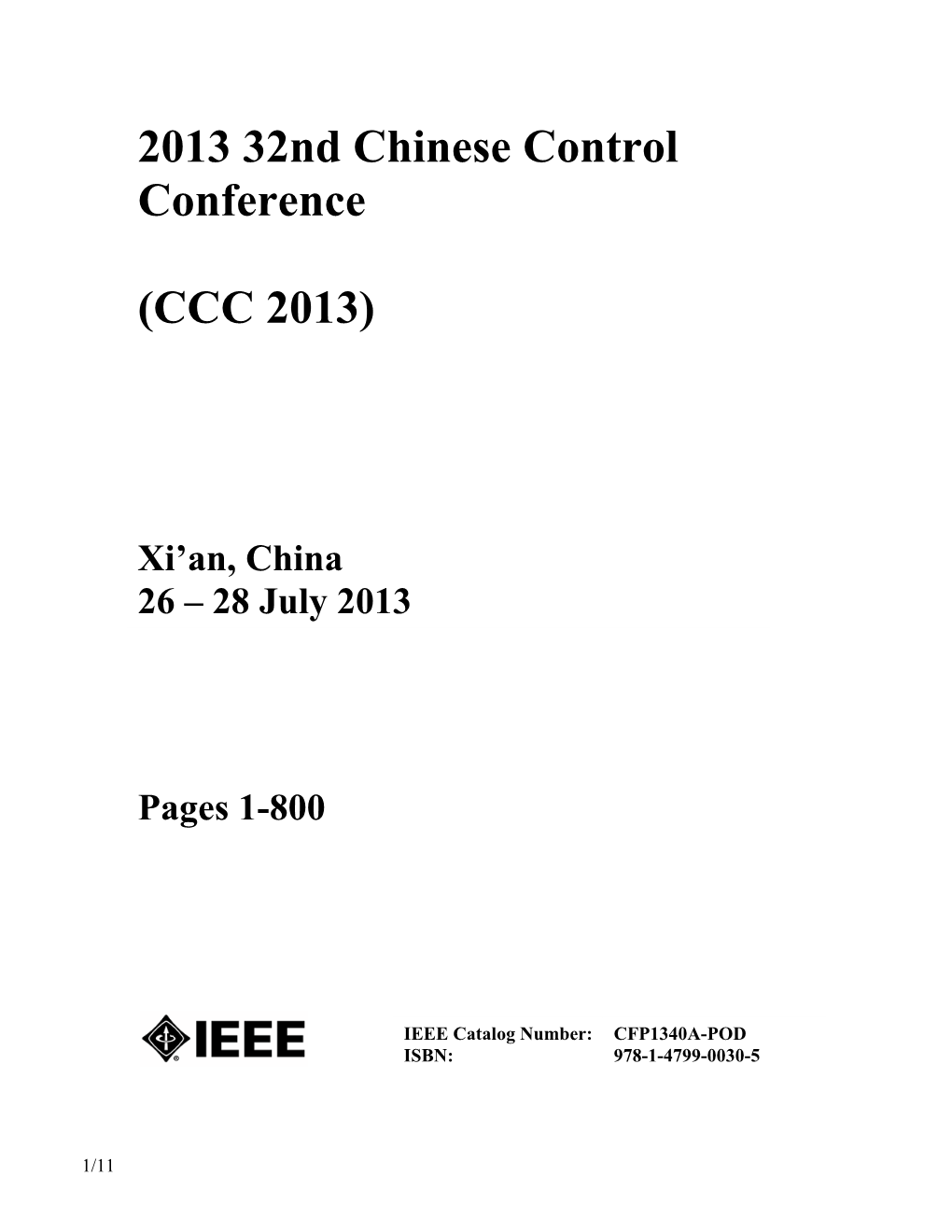 2013 32Nd Chinese Control Conference