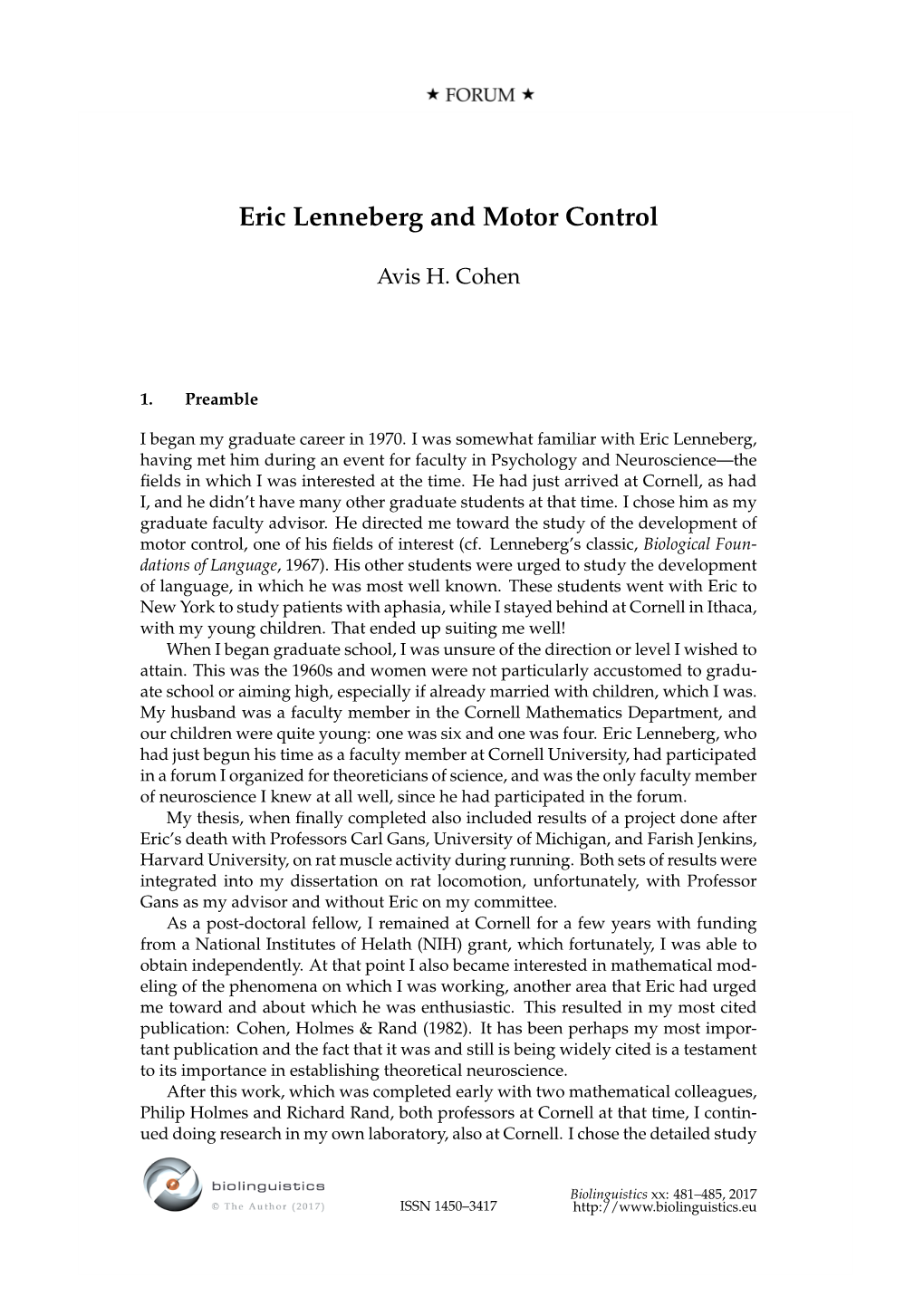 Eric Lenneberg and Motor Control