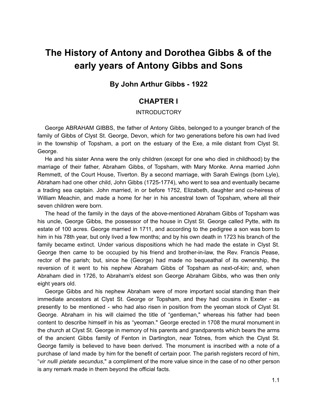 The History of Antony and Dorothea Gibbs & of the Early Years of Antony Gibbs and Sons