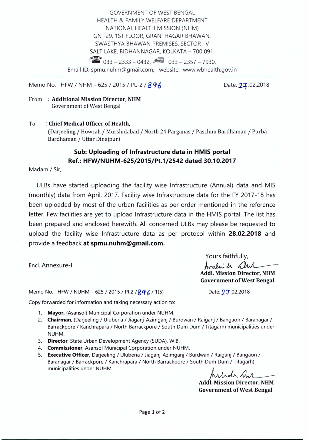 Sub: Uploading of Infrastructure Data in Hmisportal Ref.: HFW/NUHM-625/2015/Pt.1/2542 Dated 30.10.2017 Provide a Feedback At