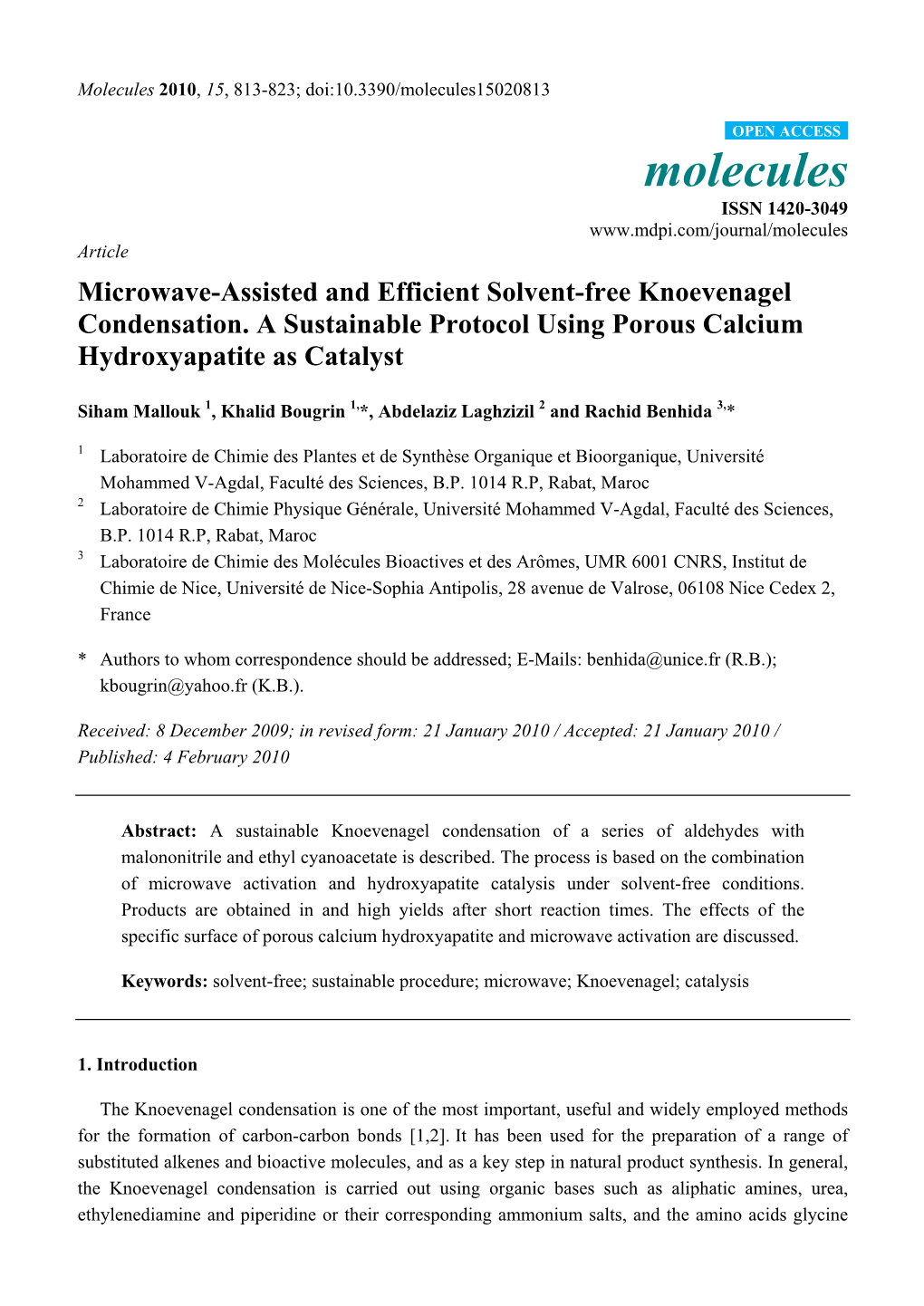 Microwave-Assisted and Efficient Solvent-Free Knoevenagel Condensation