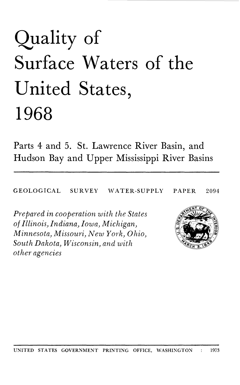 Quality of Surface Waters of the United States, 1968