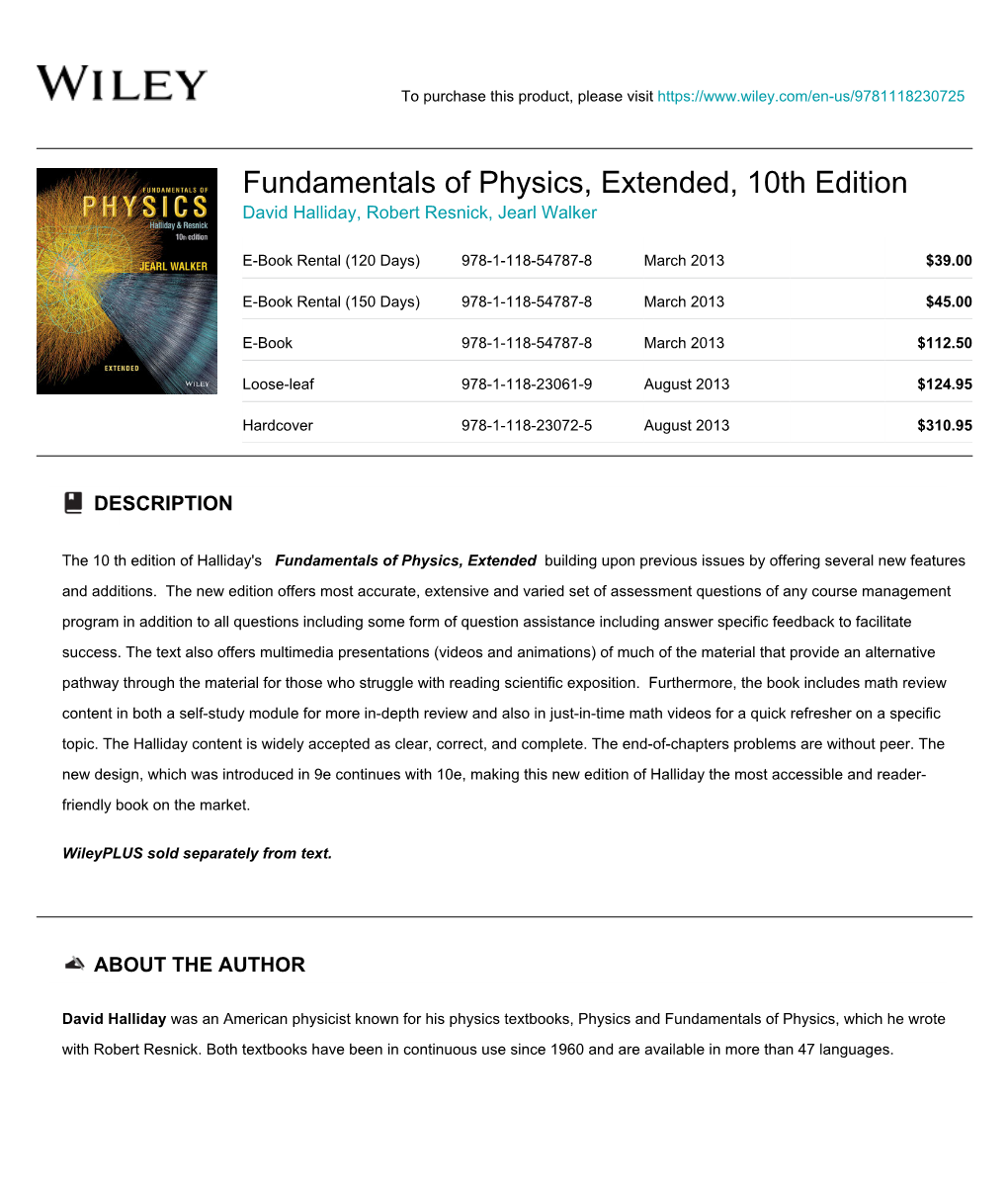 Fundamentals of Physics Extended, 10Th Edition
