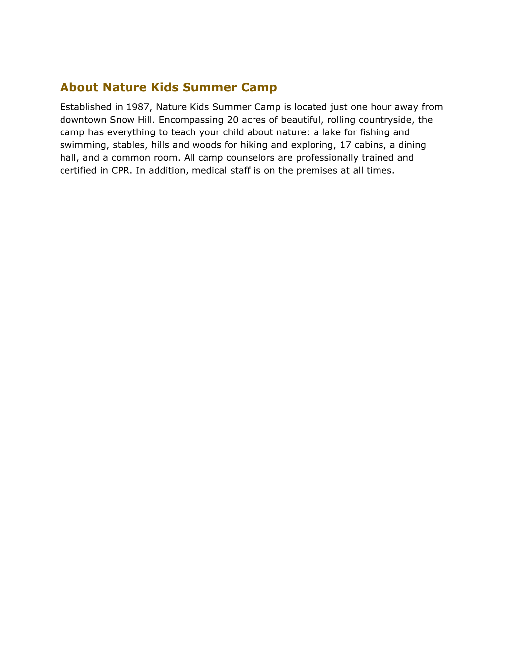 About Nature Kids Summer Camp