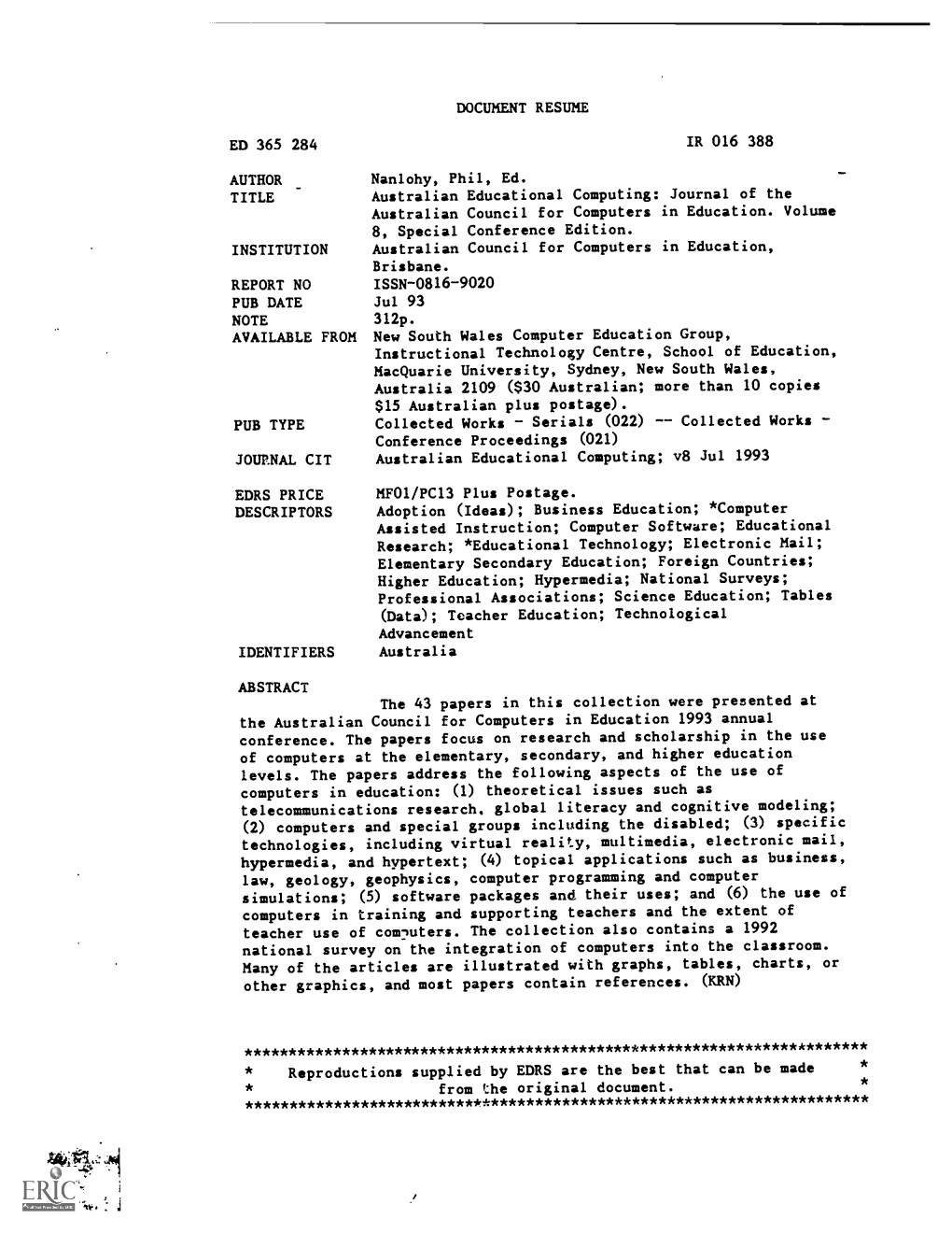 Australian Educational Computing: Journal of the Australian Council for Computers in Education