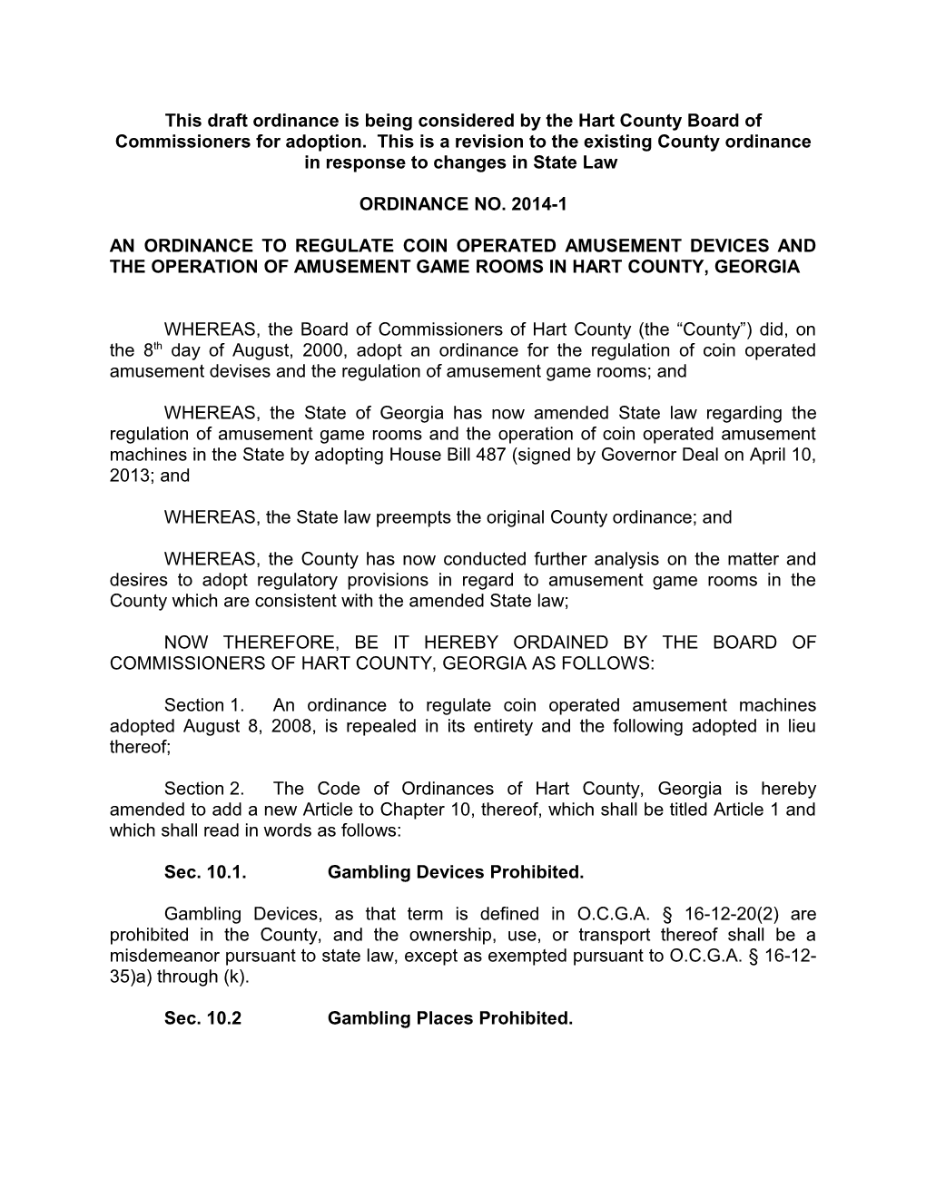 An Ordinance to Regulate Coin Operated Amusement Devices and the Operation of Amusement