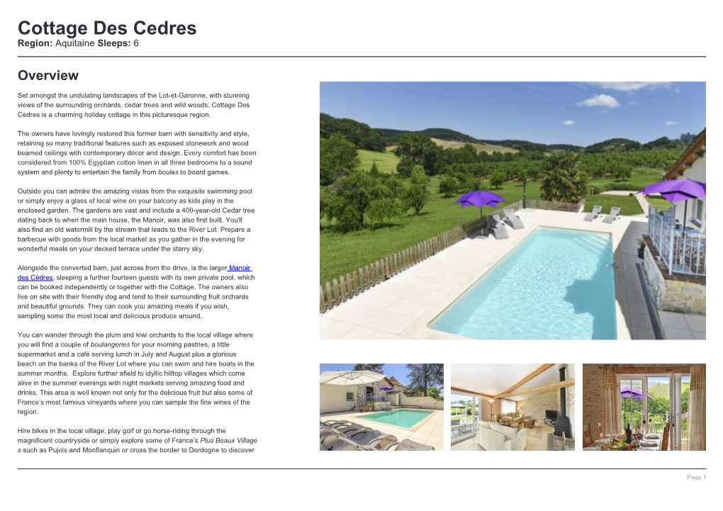 Cottage Des Cedres Region: Aquitaine Sleeps: 6