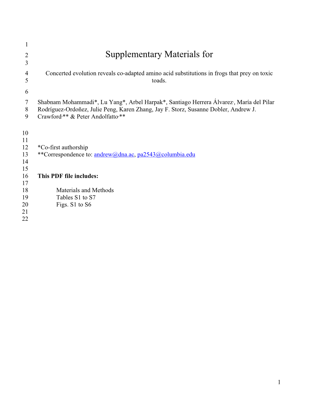 Supplementary Materials for 3 4 Concerted Evolution Reveals Co-Adapted Amino Acid Substitutions in Frogs That Prey on Toxic 5 Toads