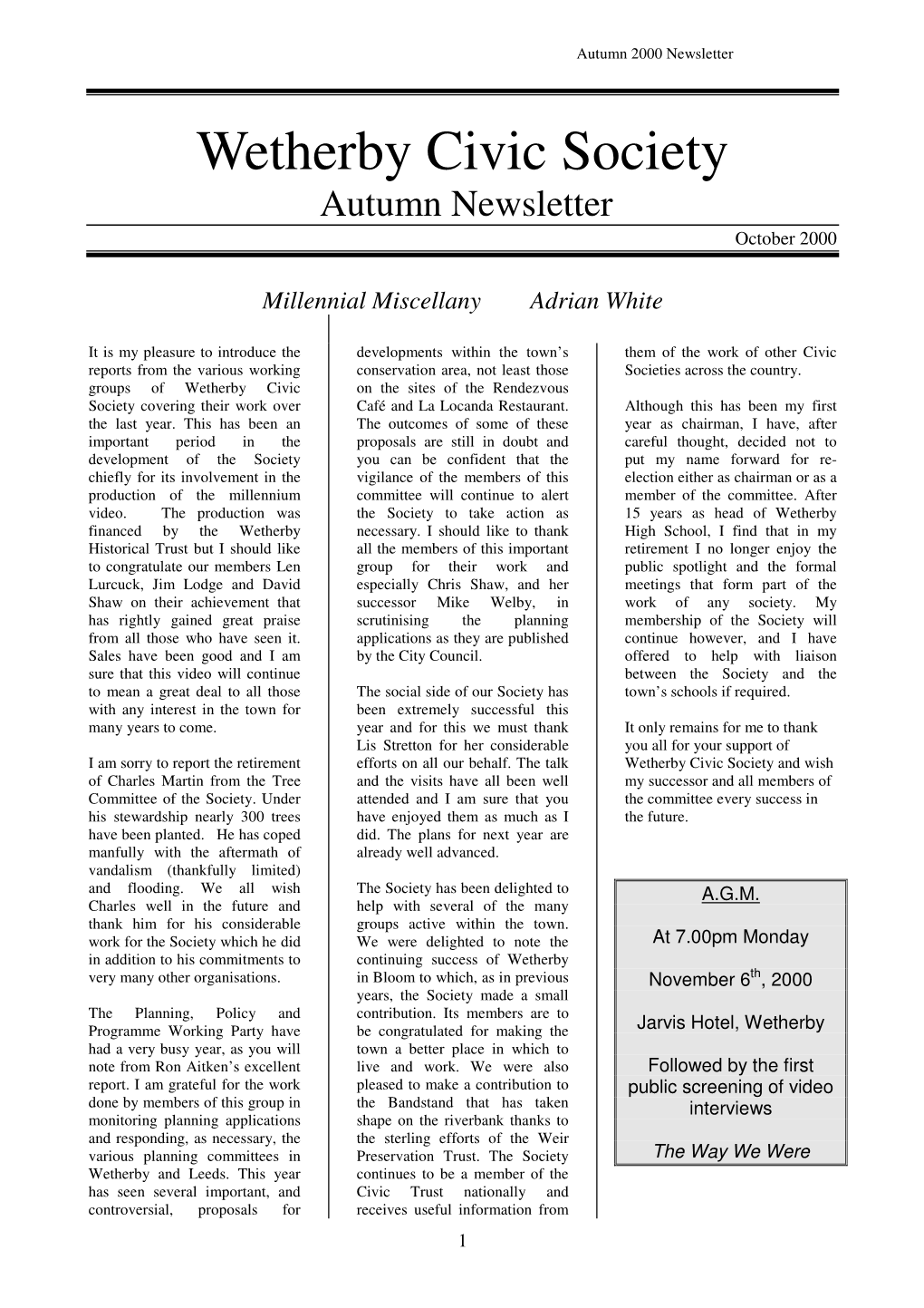 2000 October Newsletter