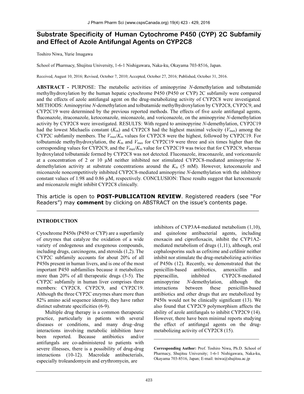 Substrate Specificity of Human Cytochrome P450 (CYP) 2C Subfamily and Effect of Azole Antifungal Agents on CYP2C8