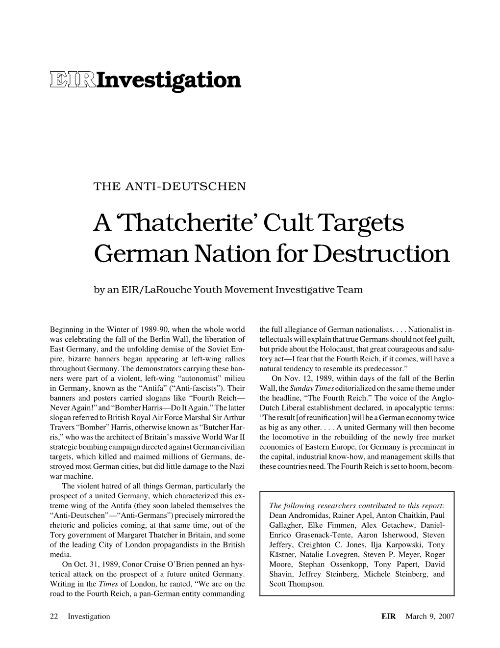Cult Targets German Nation for Destruction
