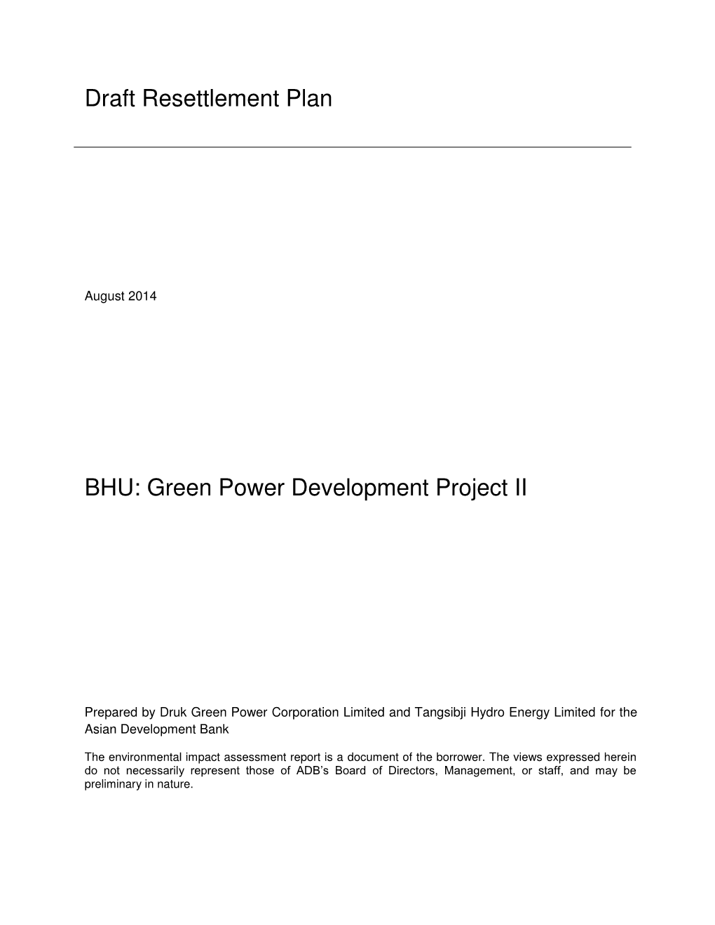 Nikachhu Hydropower Project Draft Resettlement Plan