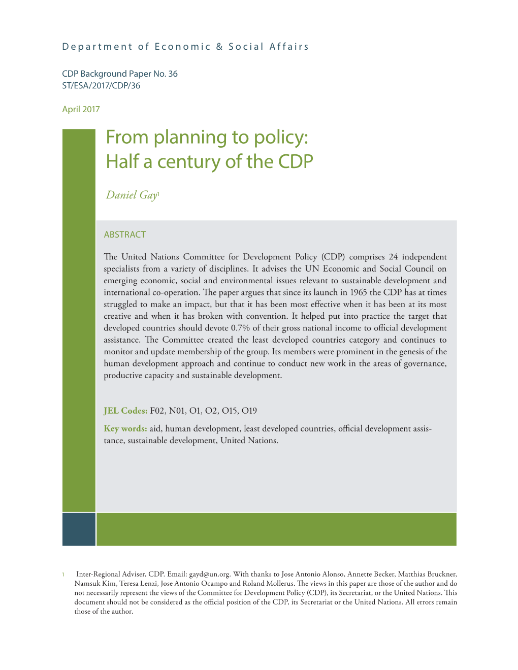 From Planning to Policy: Half a Century of the CDP