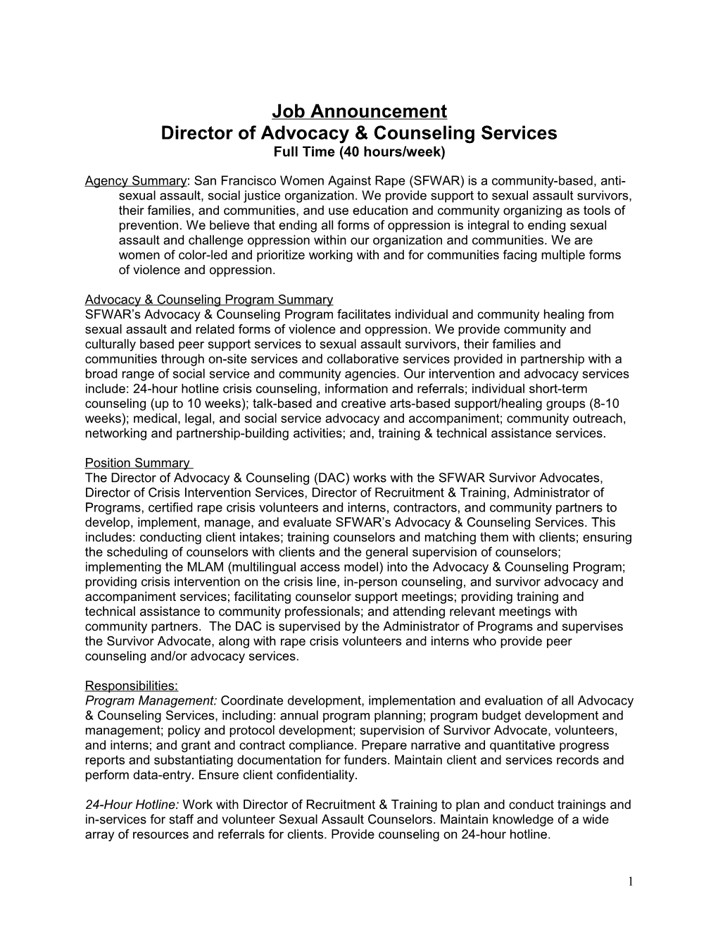 Director of Advocacy & Counseling Services