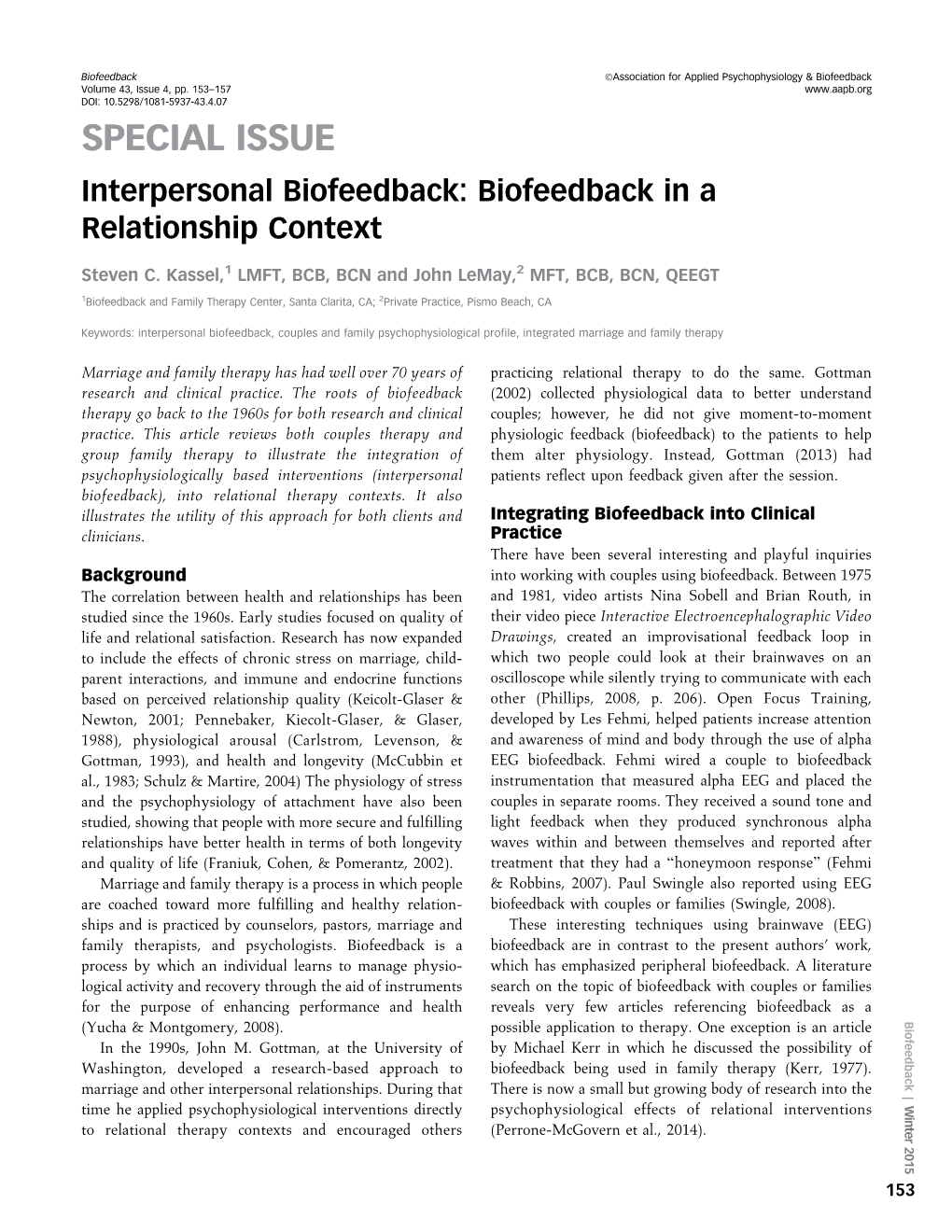 Biofeedback in a Relationship Context