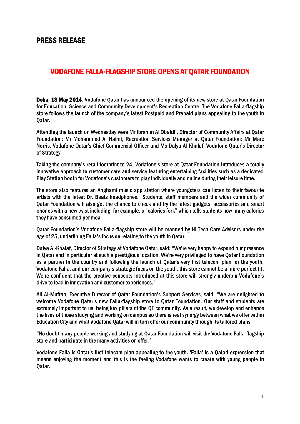 Press Release Vodafone Falla-Flagship Store Opens