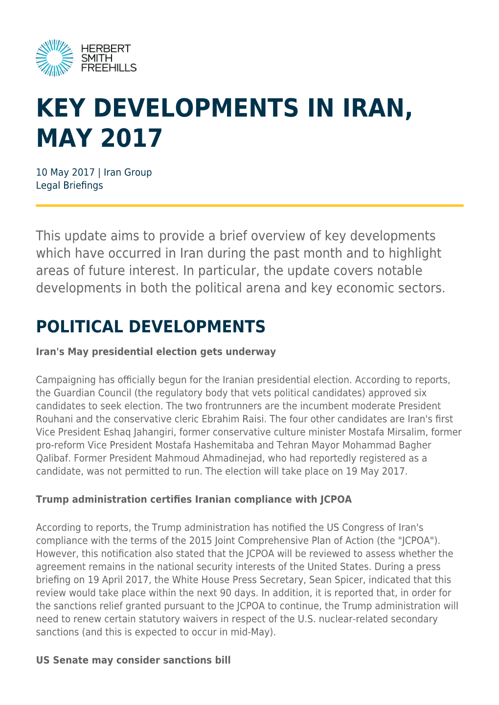 Key Developments in Iran, May 2017