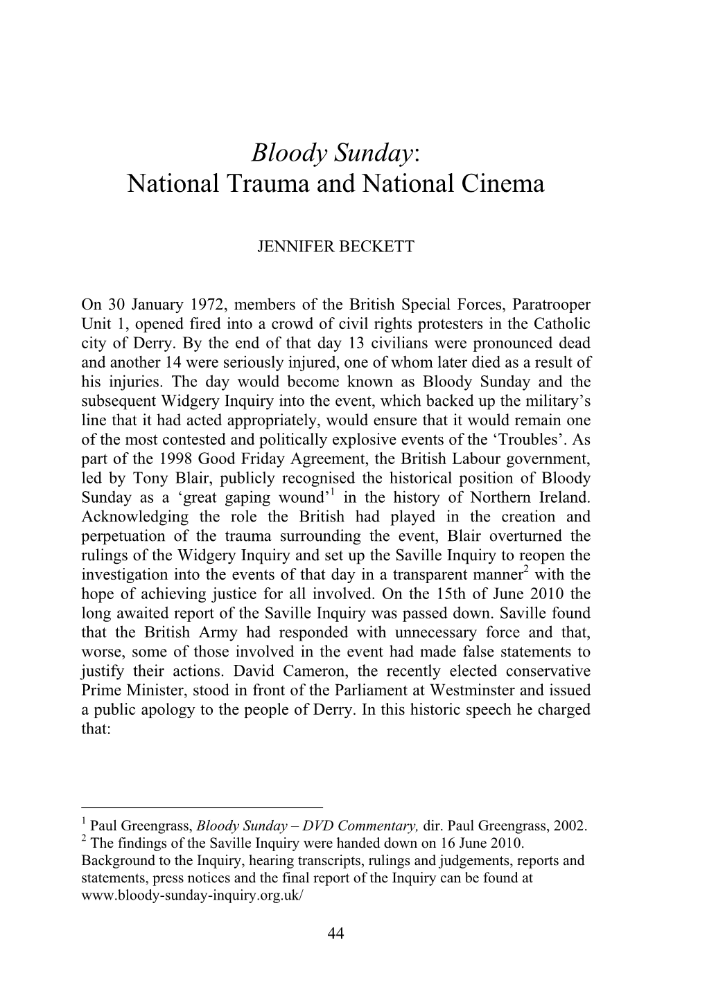 Bloody Sunday: National Trauma and National Cinema