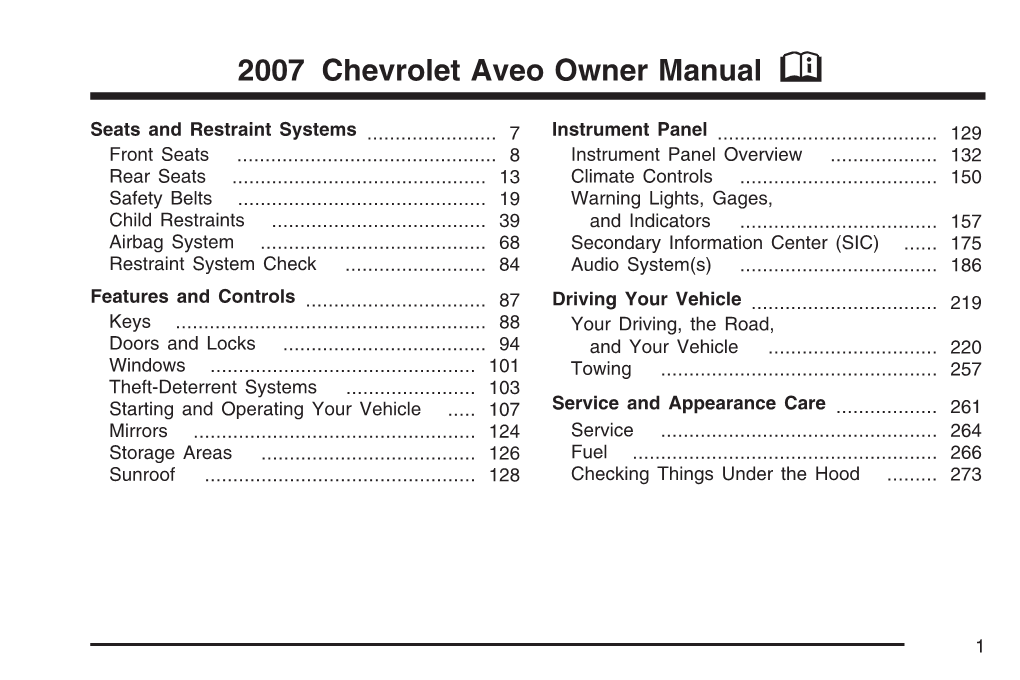 2007 Chevrolet Aveo Owner Manual M