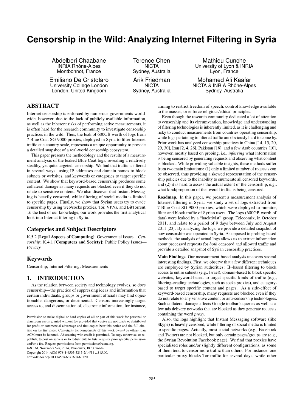 Censorship in the Wild: Analyzing Internet Filtering in Syria