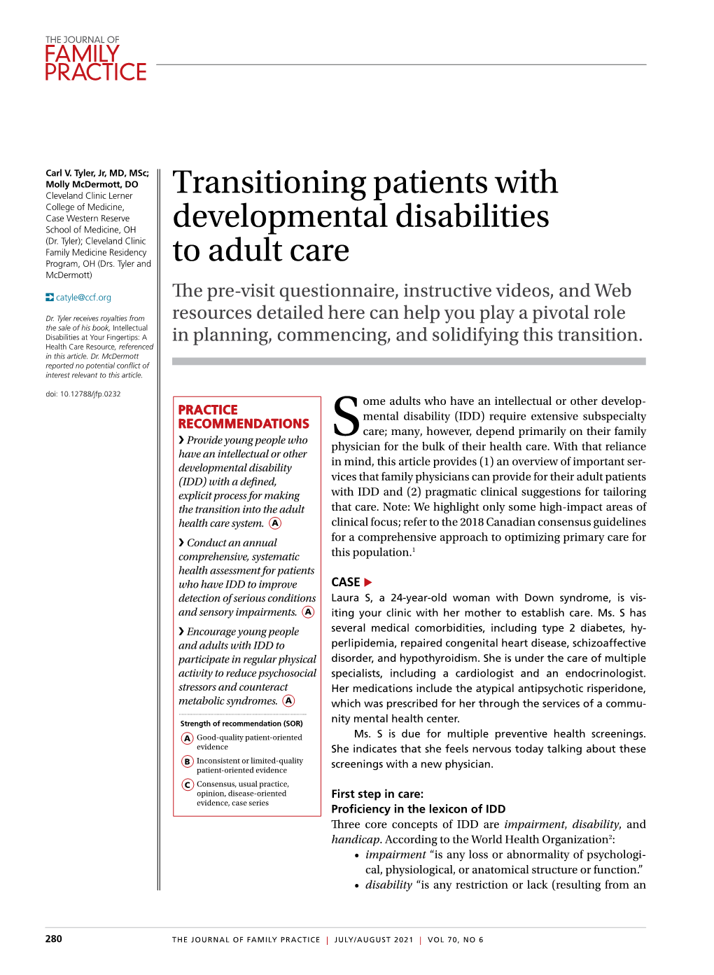 Transitioning Patients with Developmental Disabilities to Adult