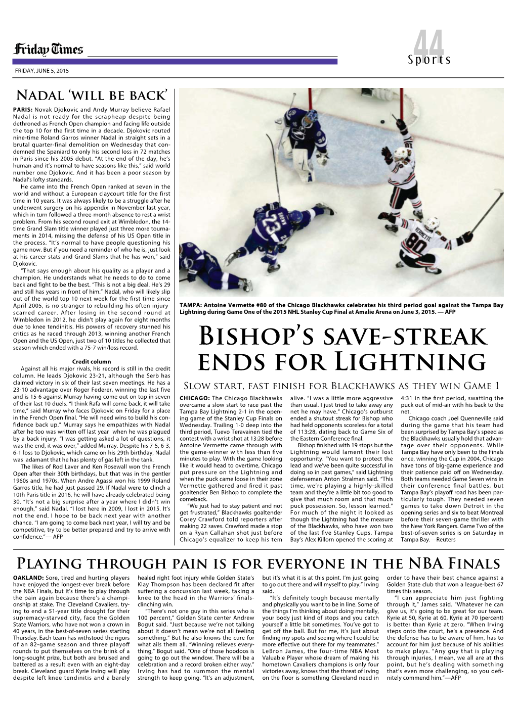 Bishop's Save-Streak Ends for Lightning