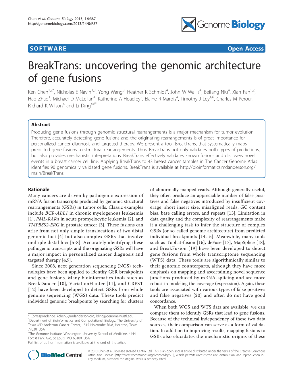 Breaktrans: Uncovering the Genomic Architecture of Gene Fusions