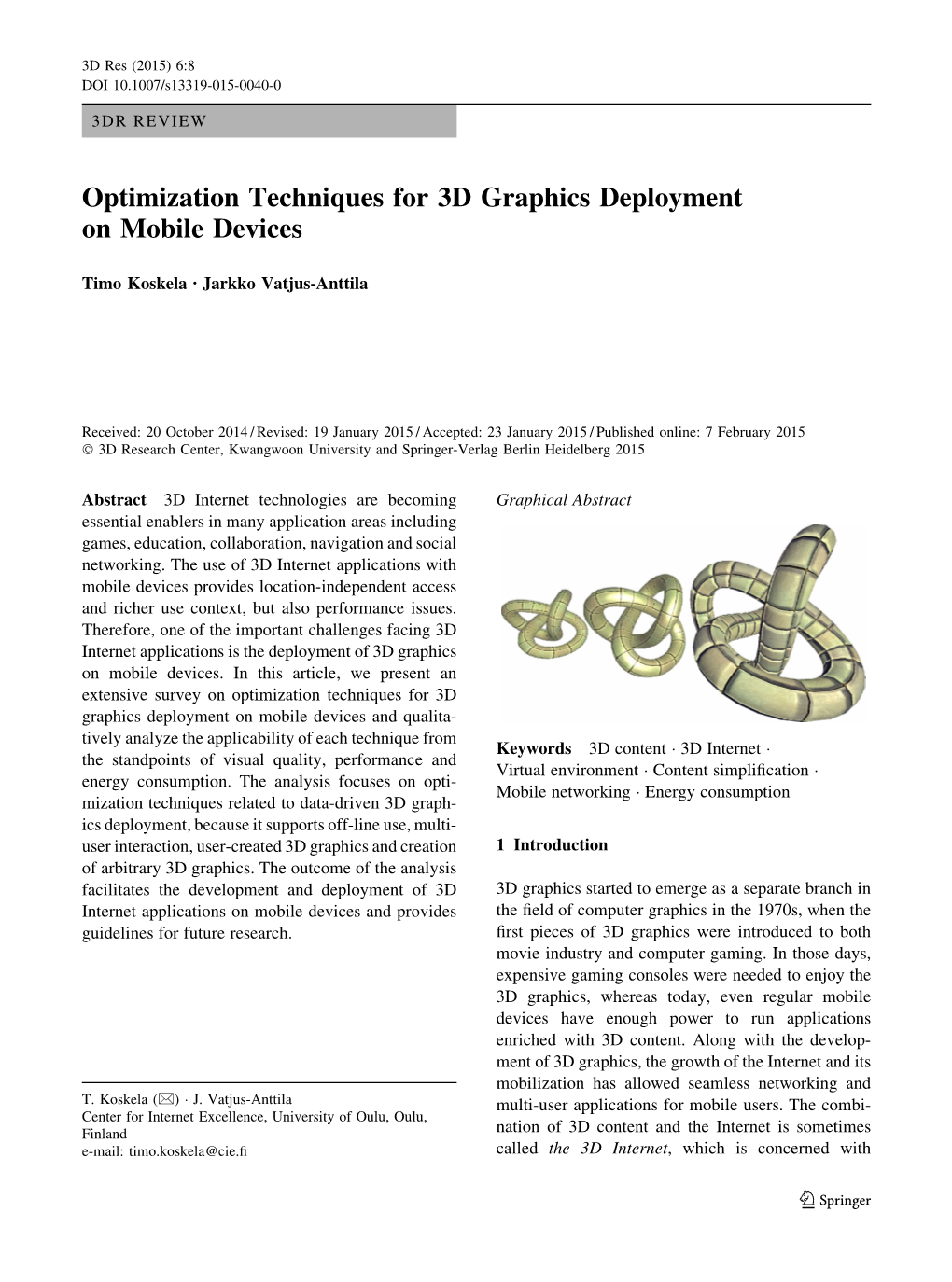 Optimization Techniques for 3D Graphics Deployment on Mobile Devices