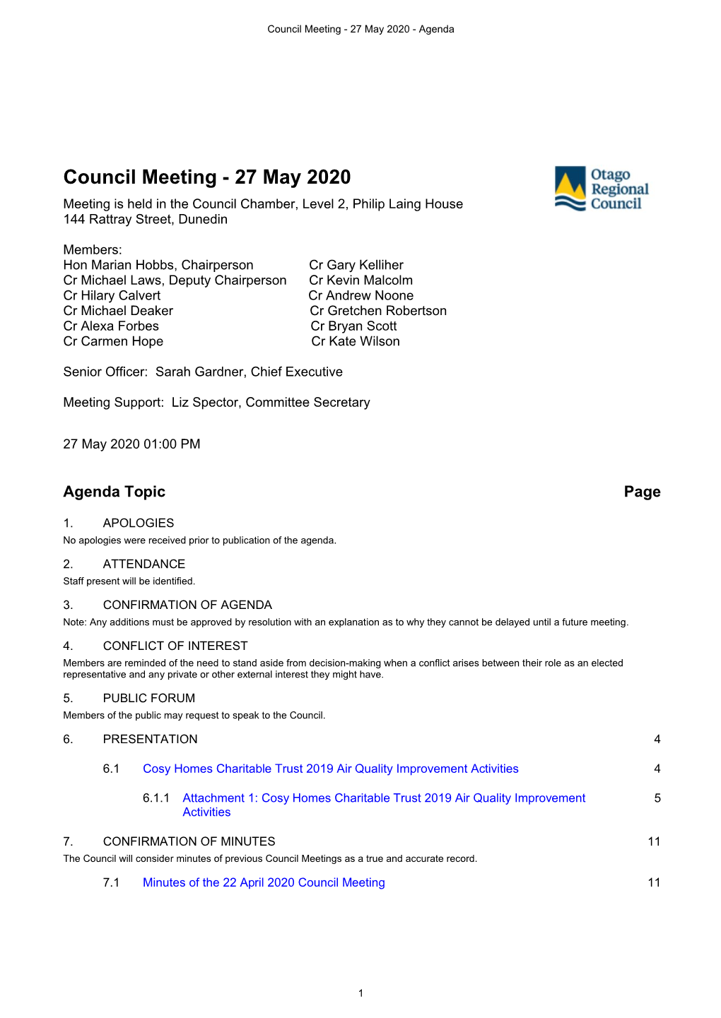 Council Meeting - 27 May 2020 - Agenda