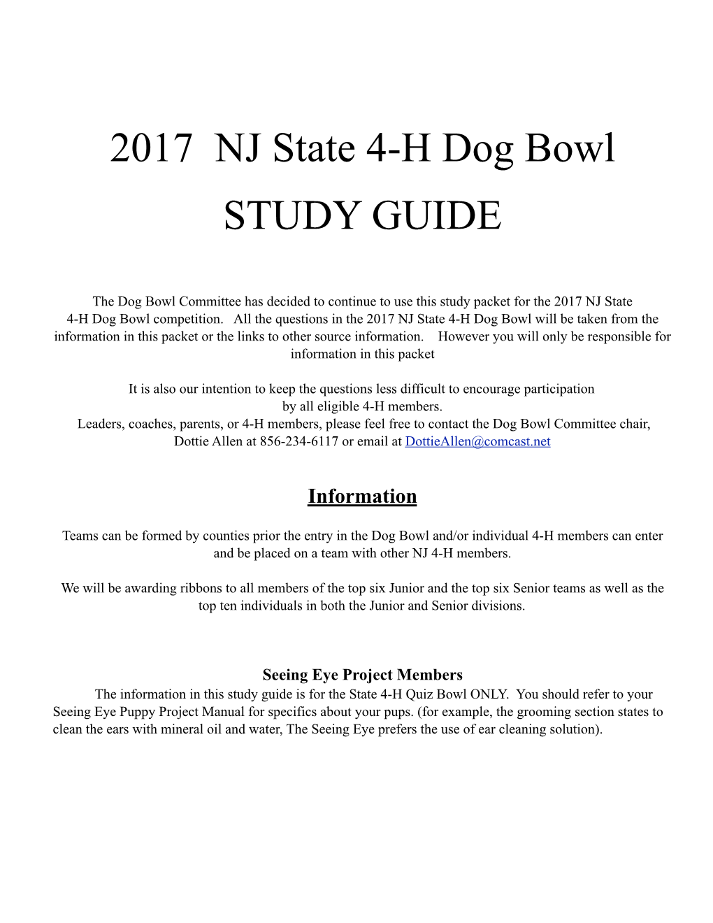2017 Dog Bowl Study Packet