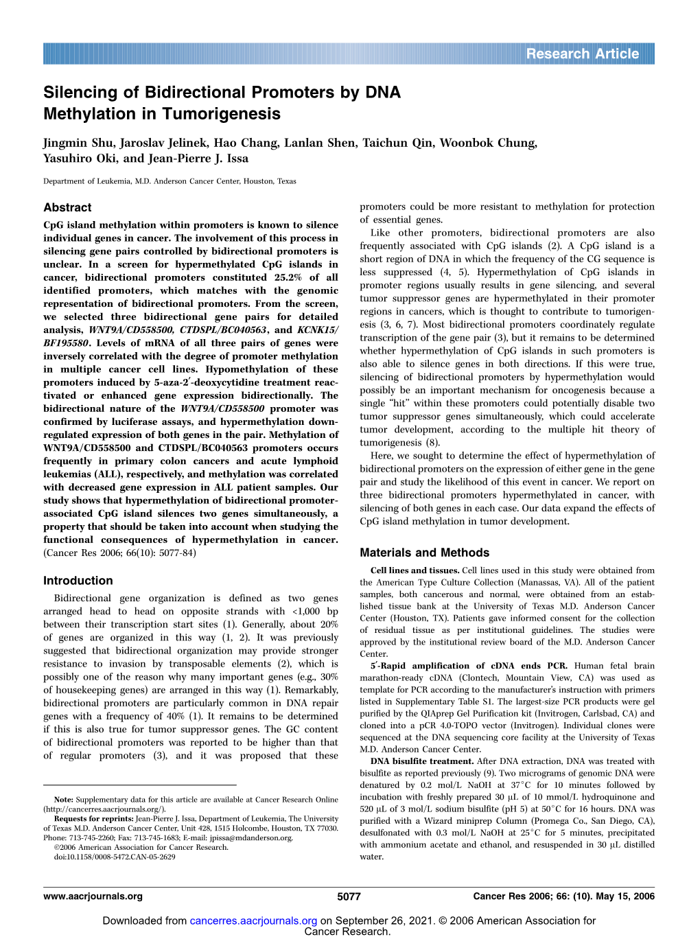 Silencing of Bidirectional Promoters by DNA Methylation in Tumorigenesis